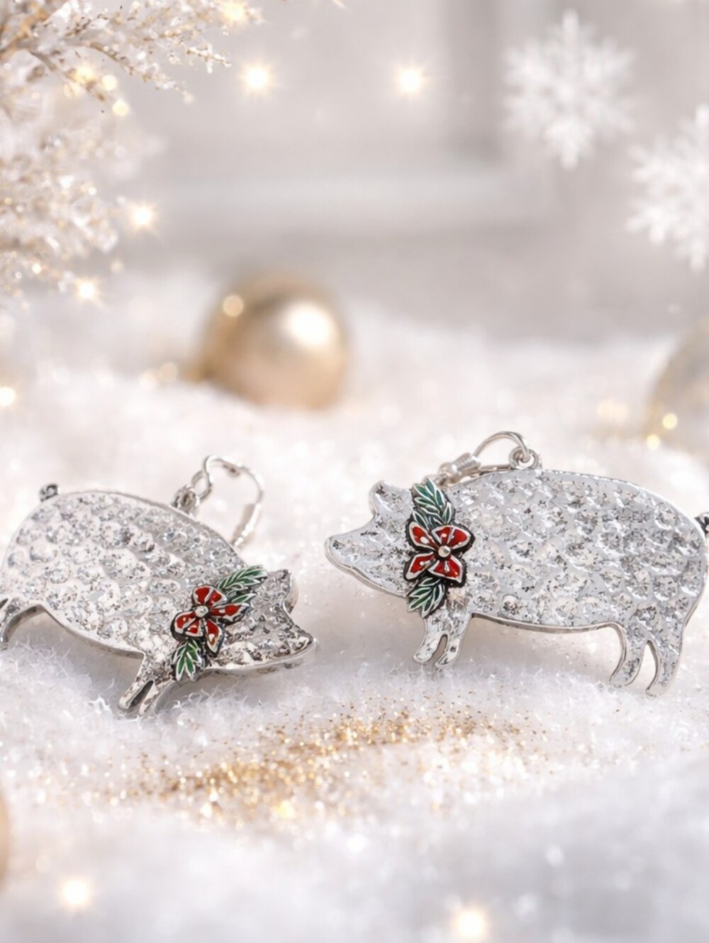 Hippie | Cute Christmas Holiday Dangle Pig Earrings NWT